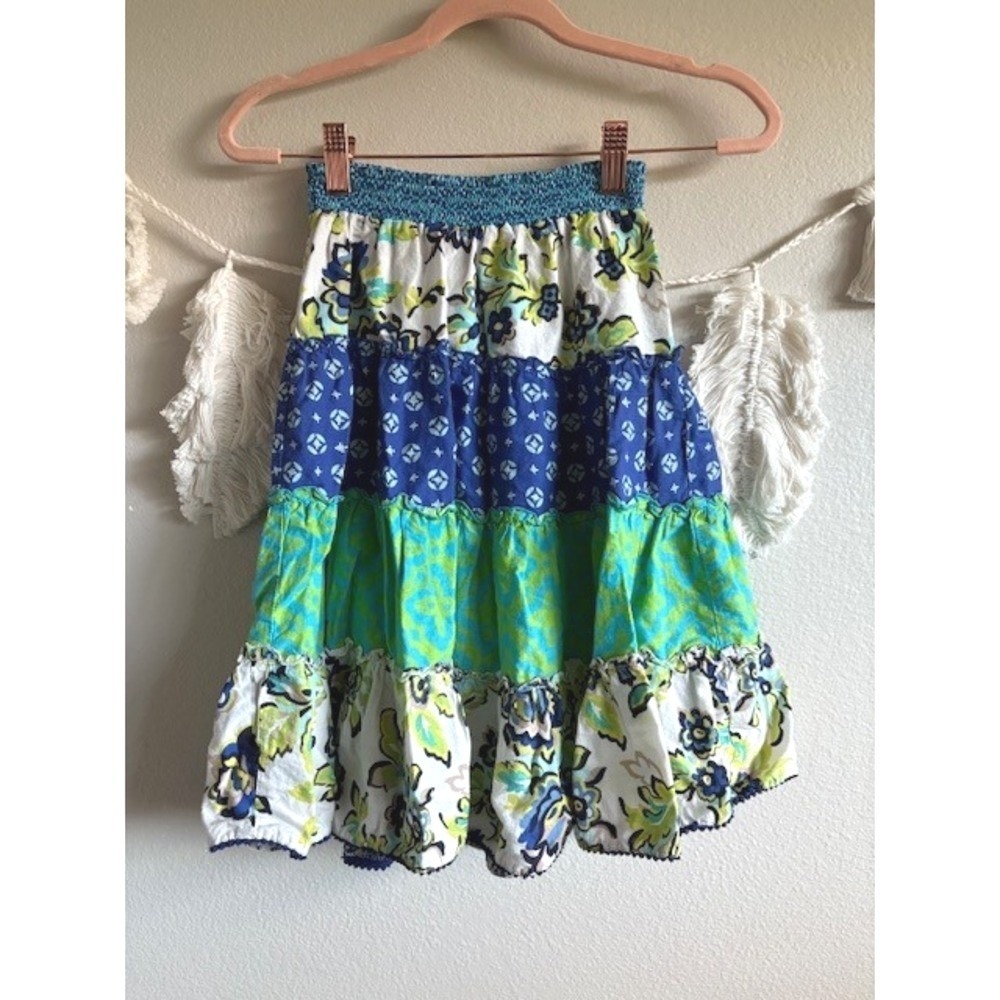 The Childrens Place Girls Tiered Ruffle Floral Skirt Blue Green Size 8